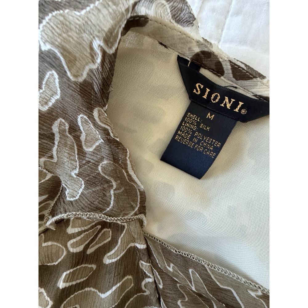 Sioni Silk Blouse Top M Animal Print Ruffle Career Party Office Feminine Boho - Picture 7 of 8